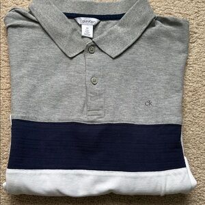 Calvin Klein Gray, Navy, and White Men's Polo Shirt
